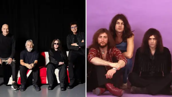 Legenda: Ian Paice, Roger Glover, Ian Gillan (wokalista Deep Purple) i Tony Iommi. Obok młodsza wersja zespołu z Jonem Lordem i Ritchie Blackmore'em.
