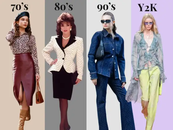Moda lat 70., 80., 90. i Y2K. Od panterki i skórzanej spódnicy, przez grochy, po denim i zwiewne tkaniny. Inspiracje z epoki PRL i nie tylko.