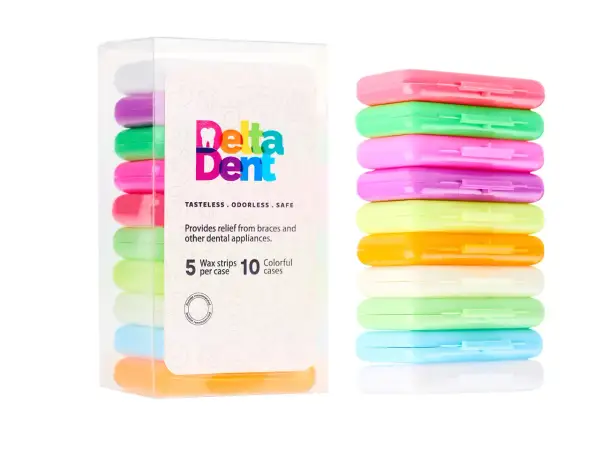 Caja de cera dental para muela rota, con 10 estuches de colores variados.