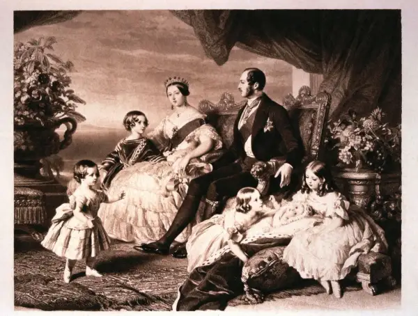 La reina Victoria de Inglaterra, junto al príncipe Alberto y sus hijos, en un retrato familiar.