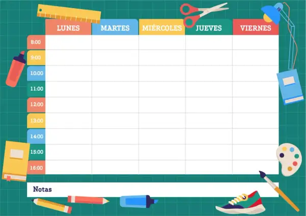 Plantillas de horarios para rellenar e imprimir en Word. Organiza tu semana con este diseño escolar, listo para usar.