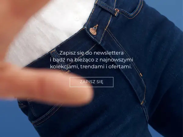 Zbliżenie na granatowe spodnie denim, z białym materiałem pod spodem. Zapisz się do newslettera i bądź na bieżąco z najnowszymi kolekcjami, trendami i ofertami.