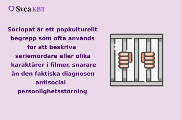 Text om sociopat som popkulturellt begrepp, ofta kopplat till fiktiva karaktärer snarare än diagnosen antisocial personlighetsstörning. Bild på händer bakom galler, tecken på psykopati.