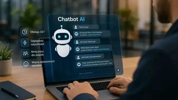 Chatbot AI odpowiada na pytania o cennik, reklamacje i zamówienia, zapewniając obsługę 24/7.