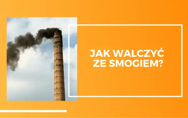 Ceglany komin fabryczny emituje gęsty, czarny dym na tle błękitnego nieba.