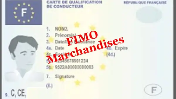 Carte de qualification de conducteur pour poids lourd, mention FIMO Marchandises.