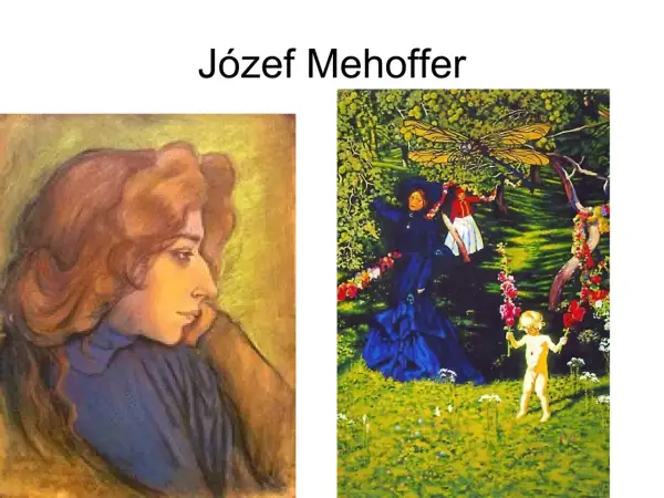 Dwa obrazy Józefa Mehoffera w stylu malarstwa secesyjnego: portret kobiety i scena z dziećmi w ogrodzie pod wielką ważką.