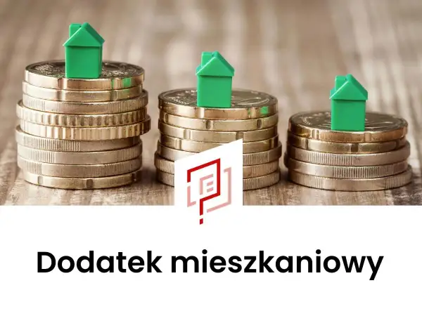 Zielone domki na stosach monet symbolizują dodatek mieszkaniowy.