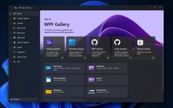 WPF Gallery Preview, prezentująca nowoczesny wpf ui. Znajdziesz tu przykłady, wskazówki i narzędzia do tworzenia aplikacji.
