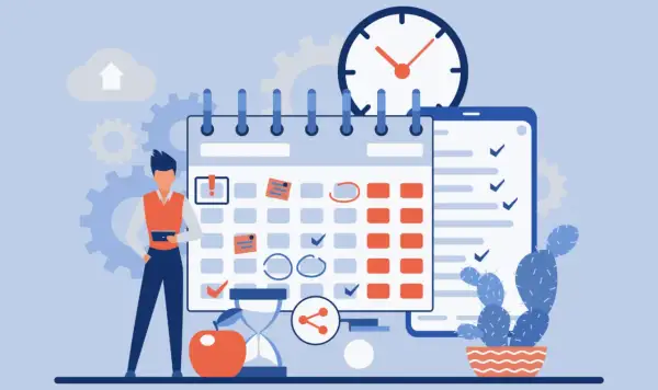 Un uomo osserva un calendario, simbolo di organizzazione e gestione del tempo. Capire cos'è un timesheet aiuta a pianificare le attività lavorative in modo efficiente.