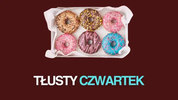 Pudełko z sześcioma kolorowymi pączkami, idealne na Tłusty Czwartek 2026.