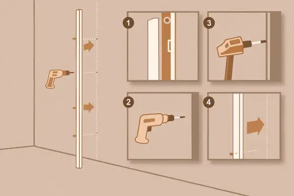 Étapes pour l'installation paroi de douche : perçage, fixation et ajustement.