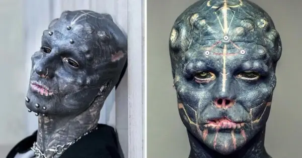 Anthony Loffredo, znany jako "Black Alien", z ekstremalnymi modyfikacjami ciała, w tym tatuażami i implantami.