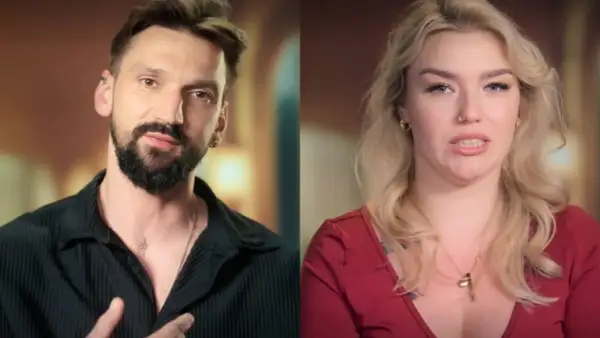 Mężczyzna z brodą i tatuażem na szyi oraz kobieta z blond włosami i naszyjnikiem. Czy to para, czy tylko znajomi? **Why not both**?