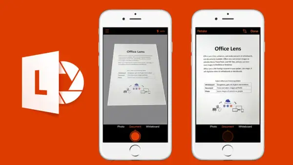 L'application pour scanner des documents gratuit Office Lens sur un smartphone. Elle permet de numériser des tableaux blancs et des documents.