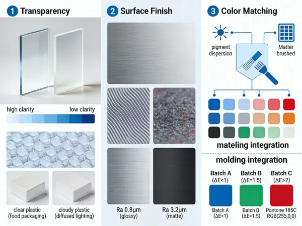 Guida visiva su come verniciare la plastica: trasparenza, finitura superficiale e abbinamento colori.
