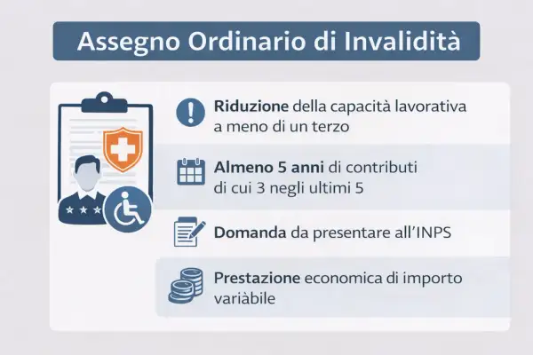 Assegno Ordinario di Invalidità: requisiti per la pensione invalidità civile, riduzione capacità lavorativa, contributi e domanda INPS.