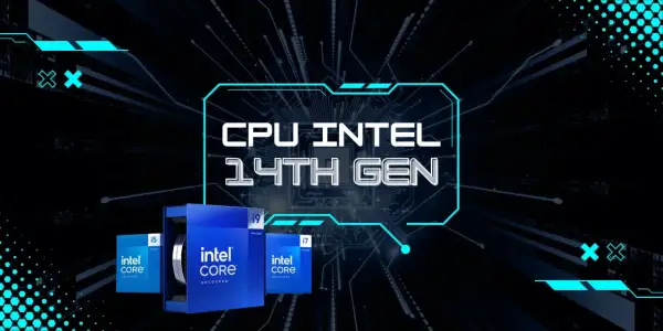 Intel 14th Gen CPUs: i5, i7, i9 in their blue boxes, ready for performance.