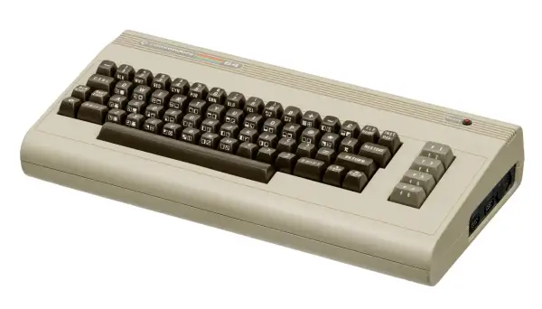 A classic Commodore 64 computer, a gateway to retro gaming and early computing, reminiscent of the era of Commodore 64 VST plugins.