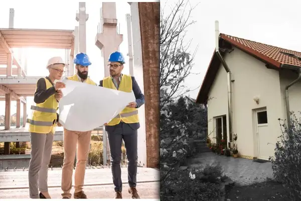 Bauingenieure prüfen Pläne für einen Edelstahlkamin, um die Einhaltung der Vorschriften sicherzustellen.