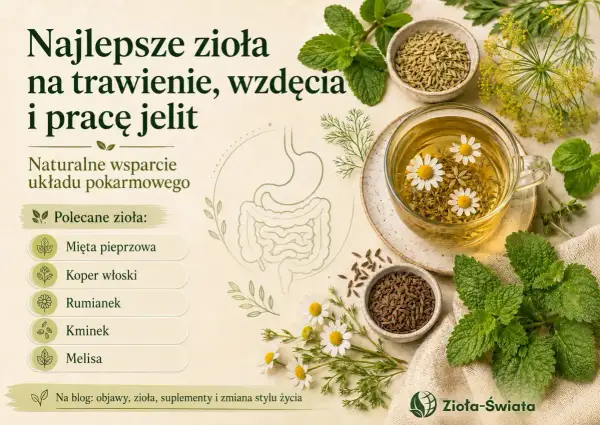 Mięta pieprzowa i inne zioła na trawienie. Napar z rumianku i kopru włoskiego, a także świeża mięta na wzdęcia.