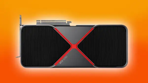 Karta graficzna RTX 5090 z czerwonym akcentem, idealna do gier i obsługiwana przez GeForce Experience.