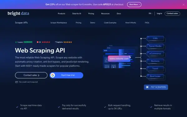 Interface d'une API de scrapper web. Elle permet d'extraire des données de sites web pour divers secteurs comme le e-commerce ou les réseaux sociaux.