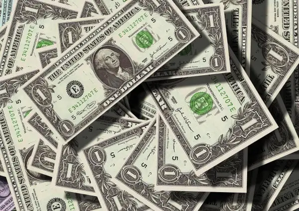 Stosy dolarowych banknotów. Kto ponosi koszty działu spadku u notariusza? Pieniądze mogą pomóc w tej kwestii.