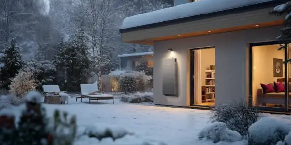 Un moderno sistema di riscaldamento per casa senza termosifoni, ideale per riscaldare casa senza termosifoni e senza spendere troppo, in un giardino innevato.
