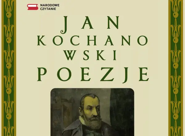 Okładka "Poezje" Jana Kochanowskiego z portretem poety. Narodowe Czytanie.