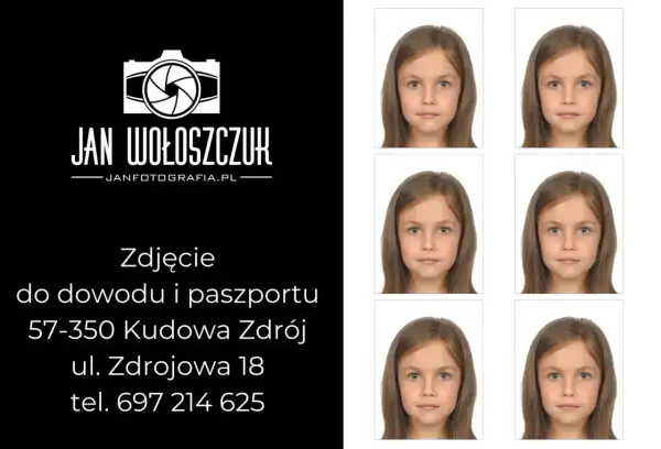 Zdjęcie do paszportu wymagania. Jan Wołoszczuk, Kudowa Zdrój, ul. Zdrojowa 18. Sześć identycznych ujęć dziewczynki.