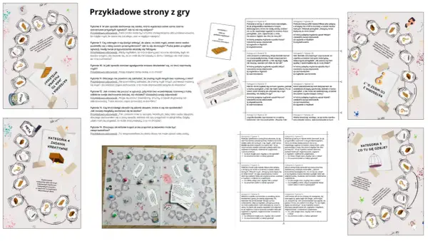 Gra planszowa z pytaniami o pułapki myślenia, np. "czytanie w myślach" i "czarnowidztwo".