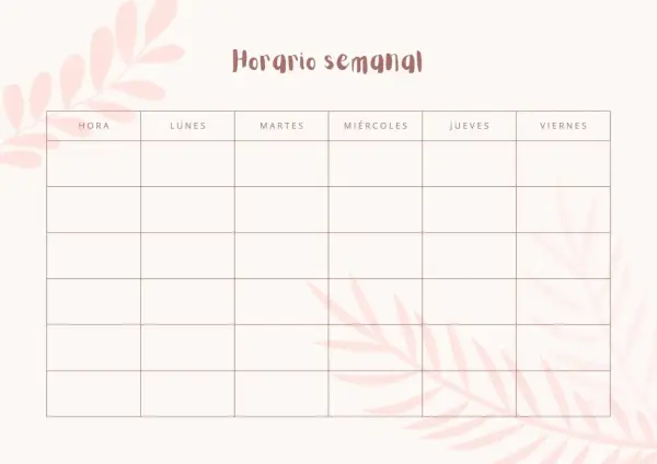 Plantillas bonitos horarios para imprimir con diseño floral. Organiza tu semana con este horario semanal.