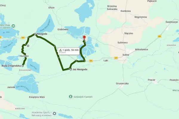 Trasa rowerowa przez malowniczą Dolinę Baryczy, wiodąca przez Niezgodę, Hucisko i Jaz Niezgoda.