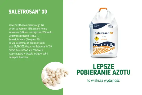 Saletrosan® 30 – nawóz z azotem i siarką, poprawiający pobieranie składników odżywczych przez rośliny. Opakowanie 500kg.