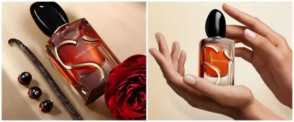 Perfumy Si Giorgio Armani, które najładniejsze? Elegancka butelka z płatkami róży, wanilią i czarną porzeczką.