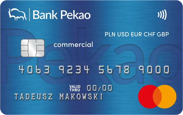Karta Bank Pekao z danymi Tadeusza Makowskiego. W razie potrzeby, jak zablokować kartę Pekao, skontaktuj się z bankiem.