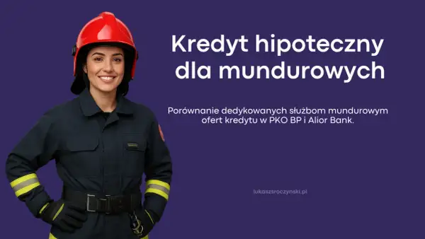 Uśmiechnięta strażaczka w hełmie. Kredyt hipoteczny dla mundurowych to oferta PKO BP i Alior Bank.