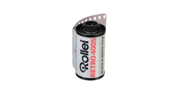 A roll of Rollei Retro 400S black & white film, ready to capture timeless moments.
