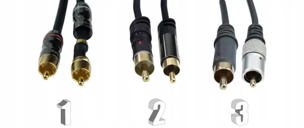 Trzy rodzaje klotz kable: RCA, mini-jack i XLR.