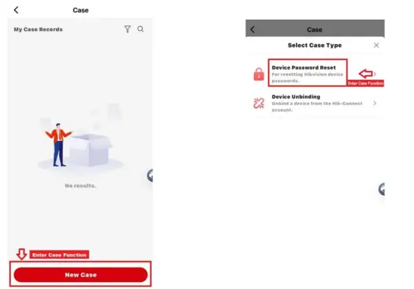 Interface d'application pour réinitialiser le mot de passe hikvision.