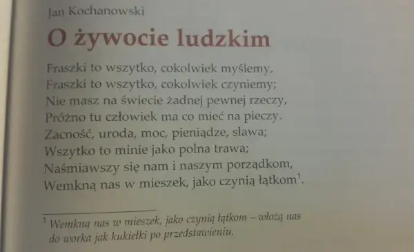 Jan Kochanowski pisze, że życie to fraszka. Wszystko przemija, jak trawa polna, a nas włożą do worka.