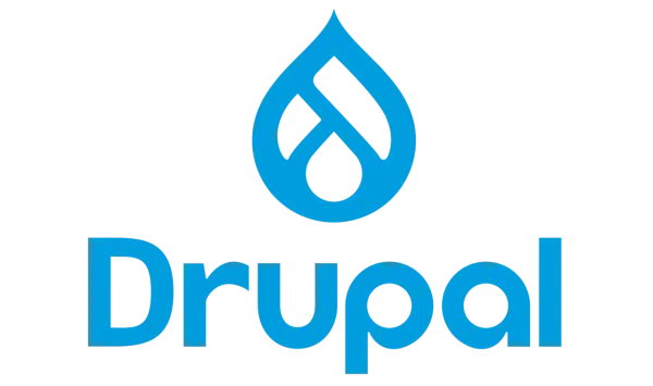 Logo bleu de Drupal, système de gestion de contenu, souvent utilisé avec Docker pour le développement.