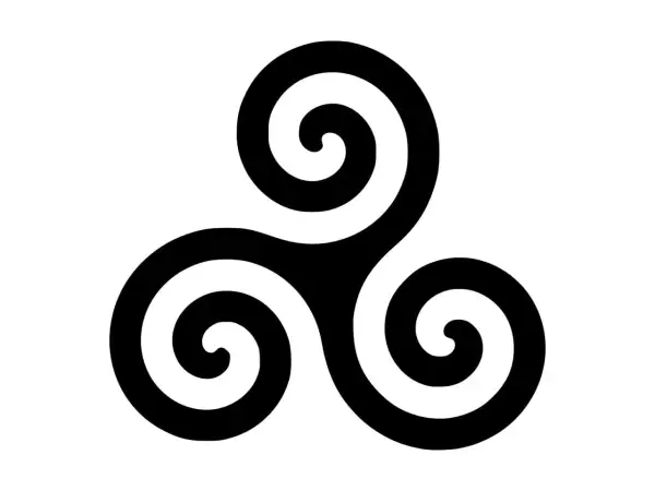 Czarny triskelion na białym tle. Symbol ten często pojawia się jako triskelion tatuaż znaczenie, symbolizując życie, śmierć i odrodzenie.