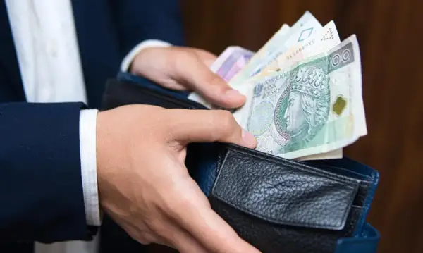 Dłonie wkładają polskie banknoty do portfela. Czy to efekt najlepiej płatnych zawodów?