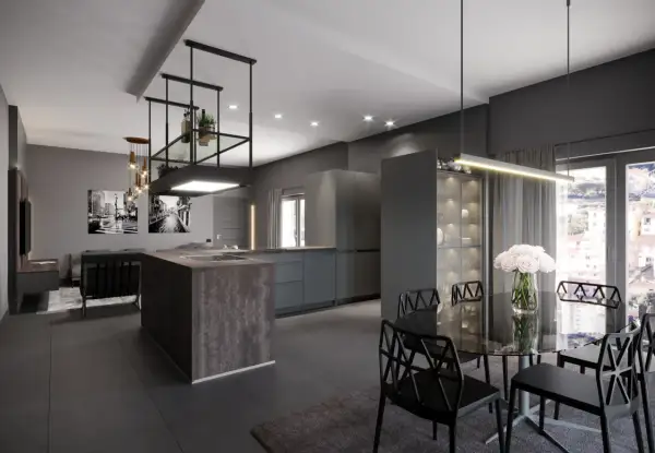 Isola cucina con finitura in ardesia, un tocco moderno e raffinato per un ambiente di design.