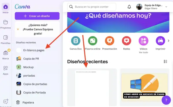 Diseño reciente en Canva: "Cómo abrir un archivo de Pages en Windows".