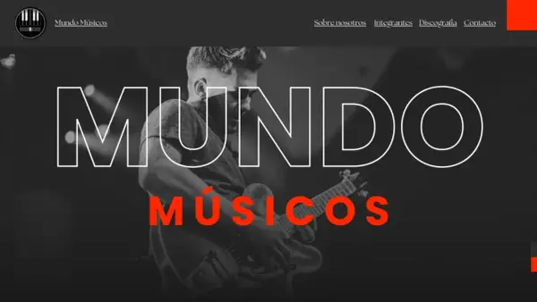 Un músico toca la guitarra en un escenario, con el texto "Mundo Músicos" superpuesto. Un ejemplo de dossier de prensa para artistas.