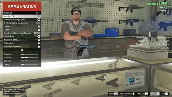 W sklepie Ammu Nation wybierasz pistolet, przeglądasz wszystkie bronie GTA 5, modyfikacje i akcesoria.
