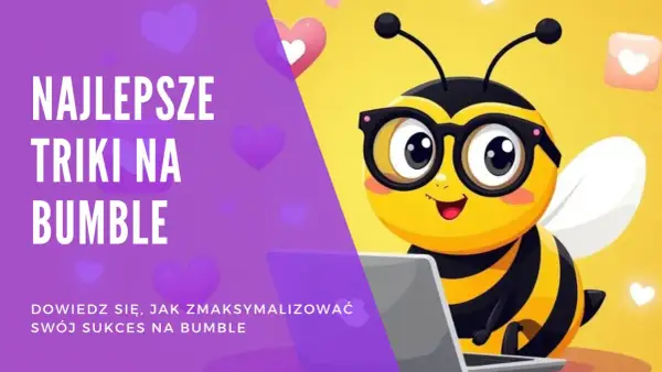 Urocza pszczółka w okularach korzysta z laptopa, by poznać najlepsze triki na bumble. Dowiedz się, jak zmaksymalizować swój sukces na bumble!